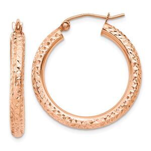 3mm, 14k Rose Gold Diamond-cut Hoops, 25mm (1 Inch)